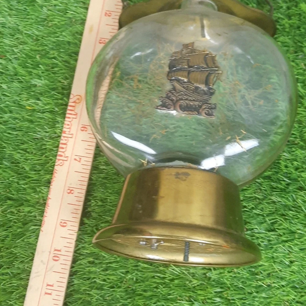 Vintage Brass and Glass Ship Lantern Wind Up Musical